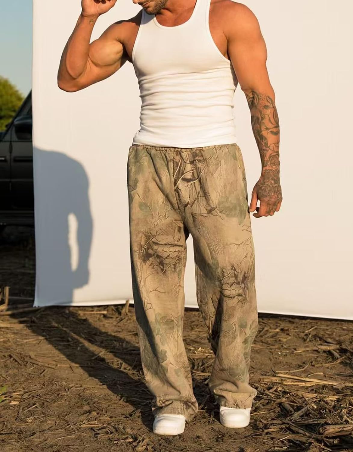 Mens Camo Sweatpants Baggy Joggers Casual Athletic Gym Workout Sweat Pants with Pockets