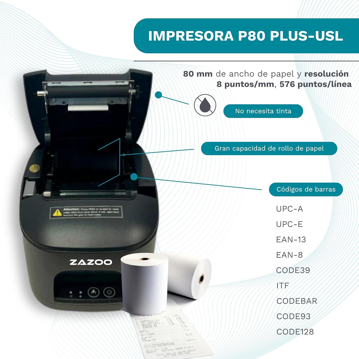 GEON Impresora Tickets 80mm - USB + LAN - Papel Térmico 80 mm - Impresora Termica sin Tinta - Corte Automático - Velocidad de Impresión 200 mm/s - Compatible con Windows - Zazoo