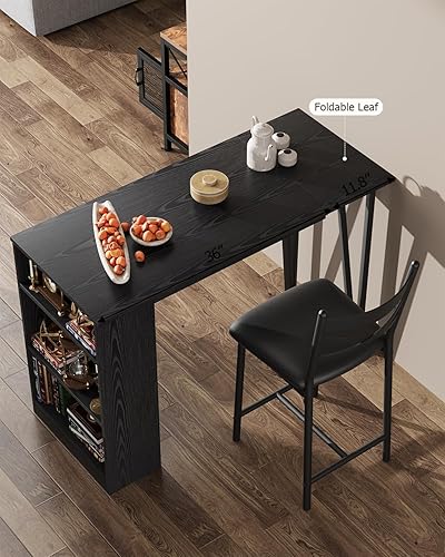 Miniatura 4 de Juego de mesa de bar y sillas Garvee, juego de mesa de bar de 3 piezas con extensión superior abatible y estantes de almacenamiento, juego de mesa