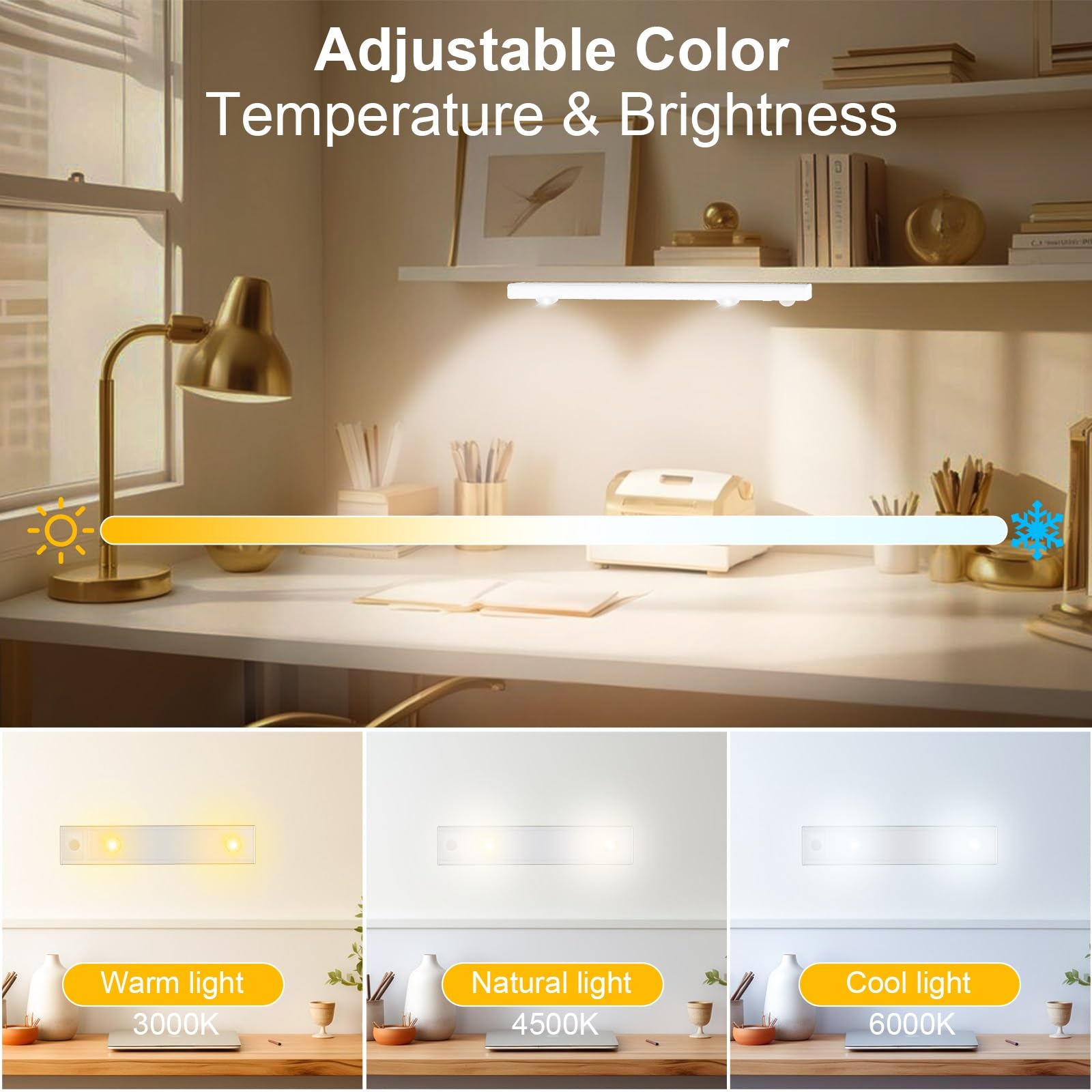 CREATESTAR Luce Armadio LED 20CM, 2PCS Luce Led Sottopensile Cucina, Lampada LED Ricaricabile con Sensore di Movimento, Dimmerabile per Cucina, Guardaroba, Scale, Corridoio, Testiere