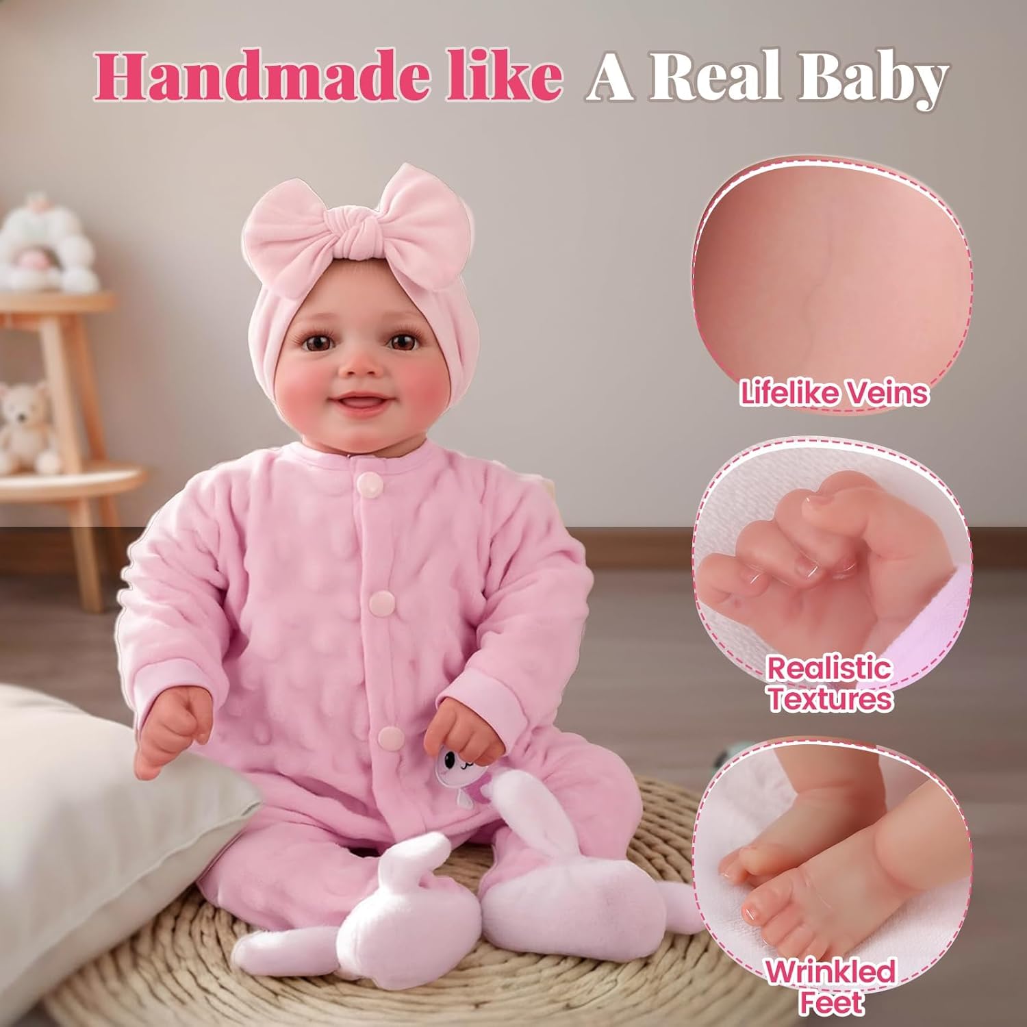 BABESIDE Reborn Baby Dolls Sunny - 17Inch Cute Soft Vinyl Realistic Baby Doll Poseable Smiling Real Life Baby Dolls with Complete Accessories for 3+ Years Old Gifts - Image 4