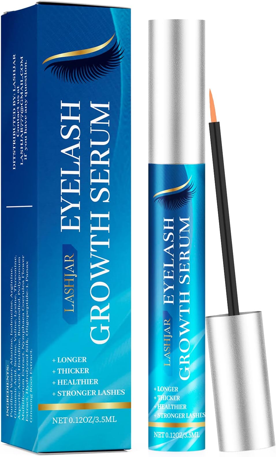 LASHJAR Premium Eyelash Growth Serum and Eyebrow Enhancer , Lash Boost Serum for Longer, Fuller Thicker Lashes and Brows, 1.0 count,