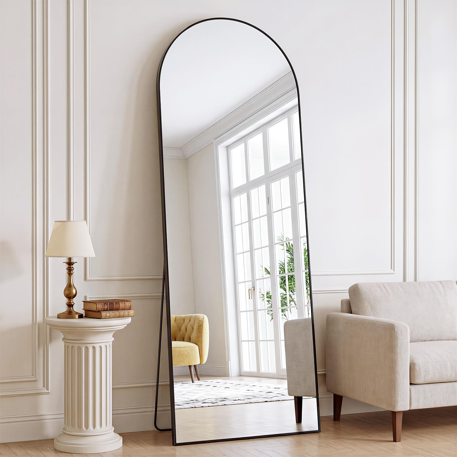 XRAMFY Full Length Mirror 165x60 cm,Arched Full Body Mirror with Stand Floor Length Mirrors Made of Tempered Glass Hanging or Leaning Against Wall for Bedroom, Entryway, Living Room, Black