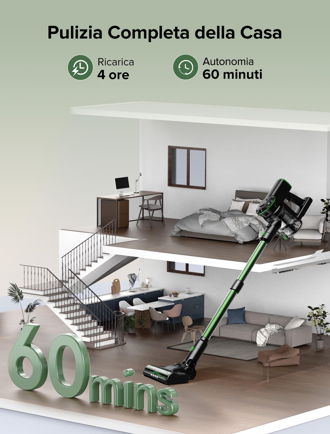 Vexilar V9PRO Aspirapolvere Senza Fili 50KPa/60 Minuti, Silenzioso Scopa Elettrica Senza Filo Potente e display a LED, Aspirapolvere Verticale Portatil per Tappeti/Pavimenti/Peli/Domestici