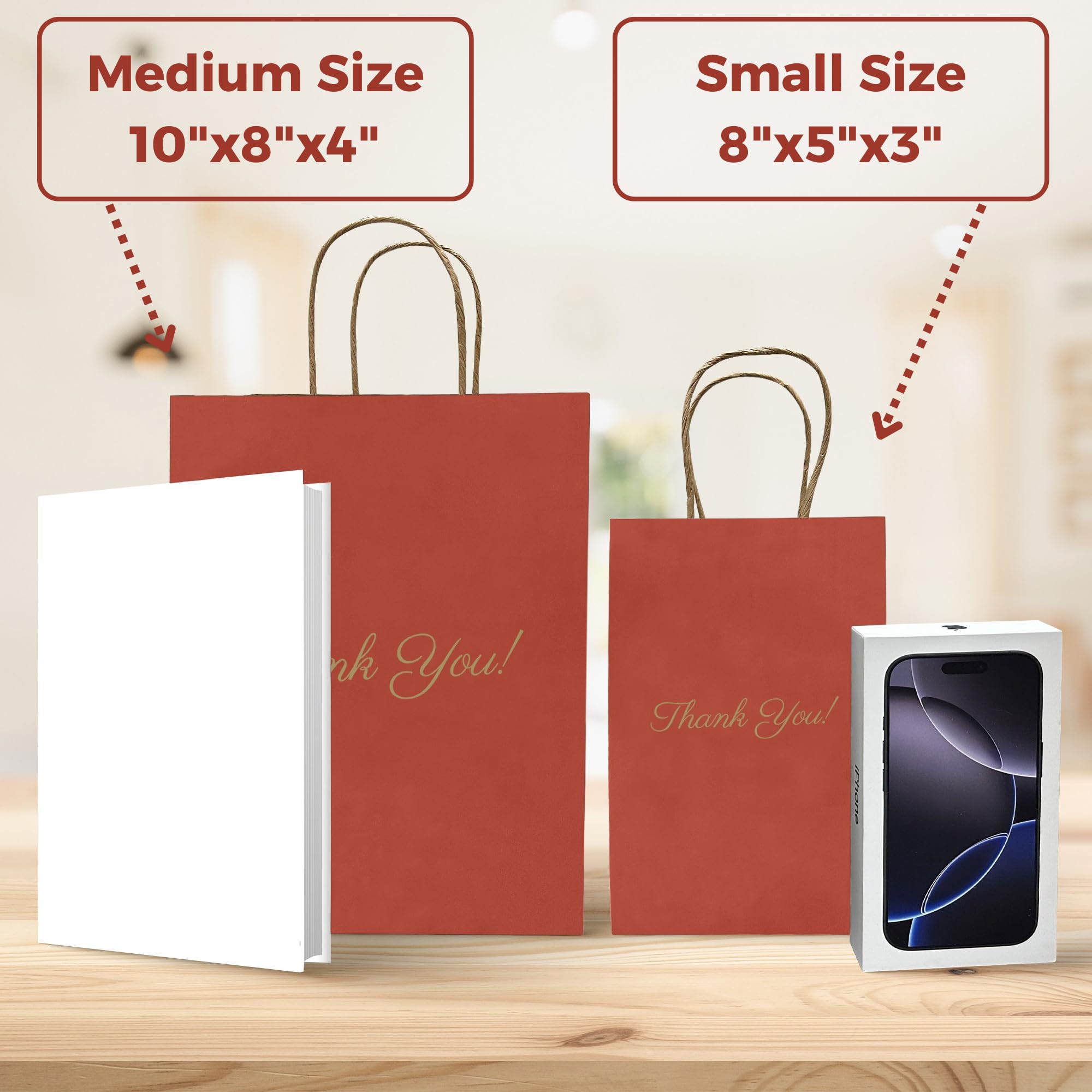 Burgundy Paper Gift Bags – 18x25+8cm, 100gsm Kraft, Small Party Loot Bags For Weddings Birthdays