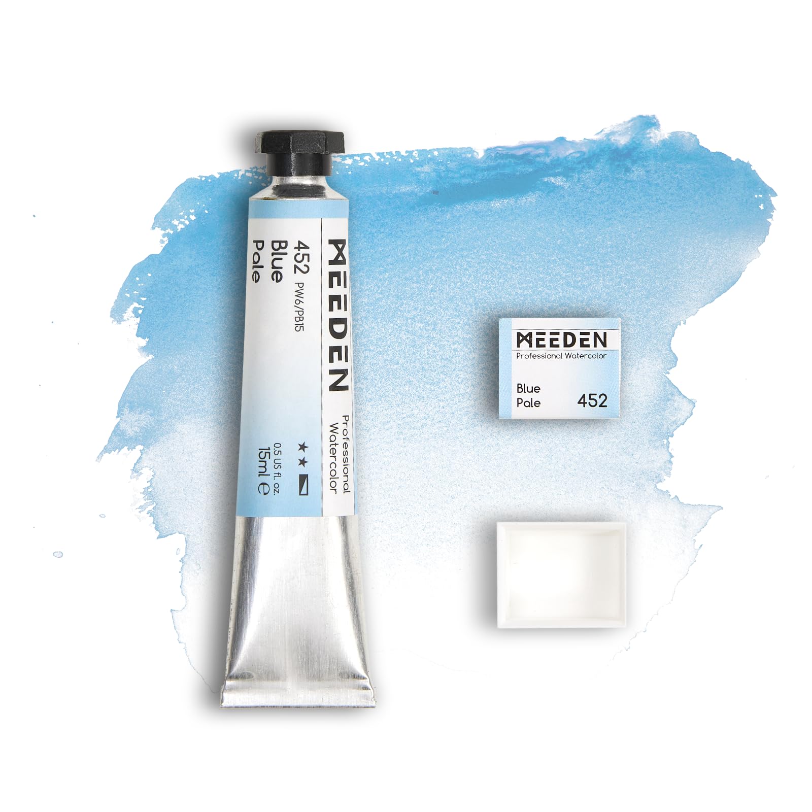 MEEDEN Künstler Aquarellfarbe: Blassblau 15ml Tube, Halbfeuchte Farb-Napfhälfte und Leere Napfhälfte Set für Künstler und Profis