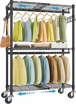 VIPEK R2X Expandable Portable Closet with Lockable Wheels, 600lbs Capacity Heavy Duty Rolling Clothes Rack w/Adjustable Shelves & Hanger Rod 2 to 35", Metal Clothing Rack for Small Spaces Black