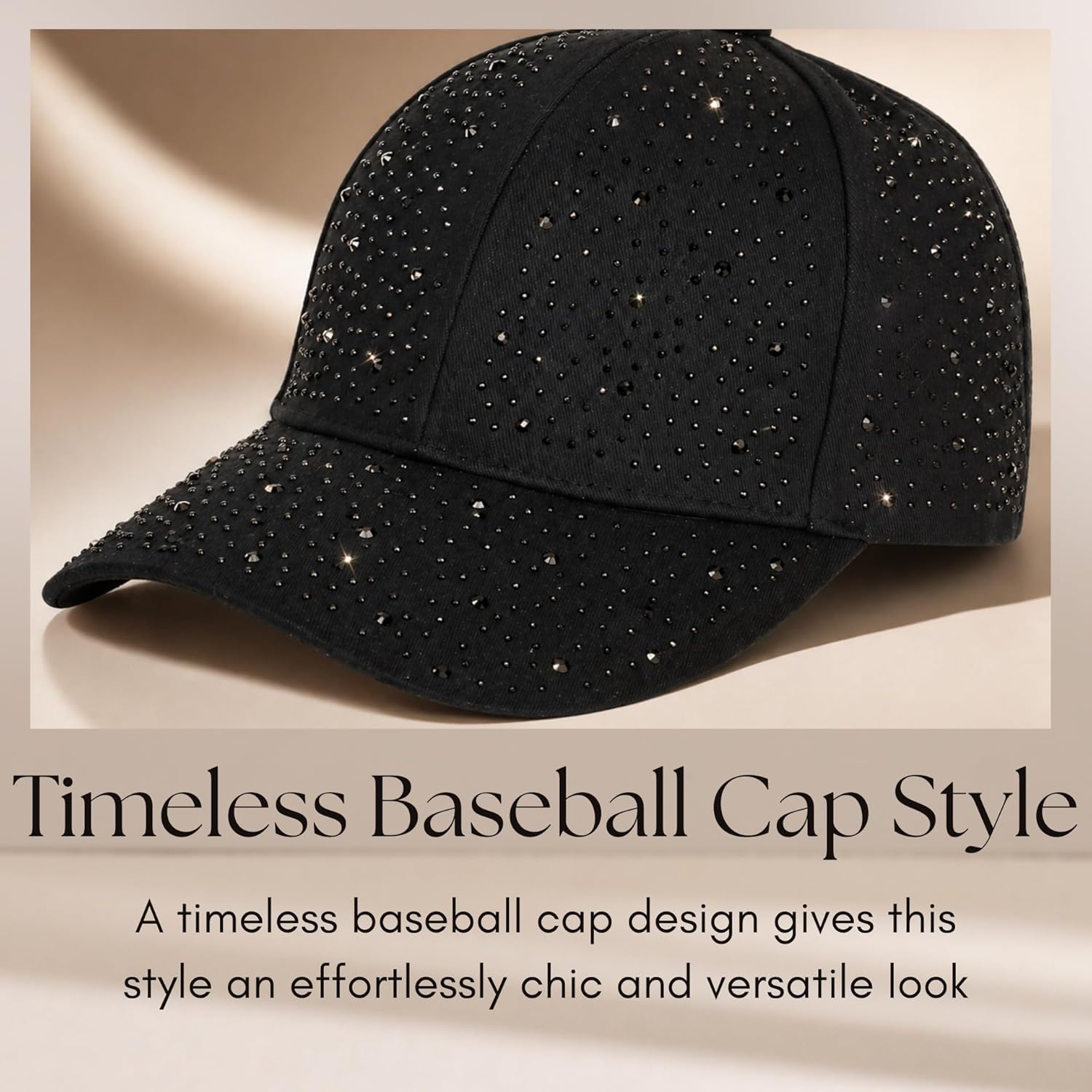 Natalie Mills Women's Black Baseball Cap! Modern Rhinestone Patriotic Hat for Women, Baseball Fans & Event-Goers