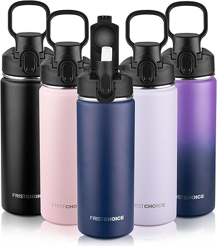 Botella de agua aislada con tapa, botella de agua de acero inoxidable de 18 onzas para niños, niñas, botella de agua térmica de doble pared al vacío