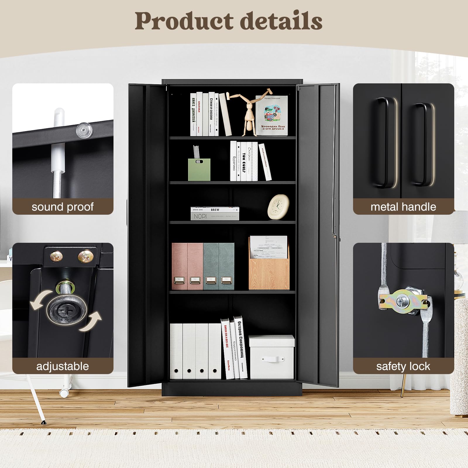 Sightlife Aktenschrank abschließbar mit 2 Türen Metallschrank Stahlschrank Mehrzweckschrank Metall Büroschrank Einstellbare Regale Aufbewahrungsschrank für Büro Haus Garage 170X78X39cm Schwarz