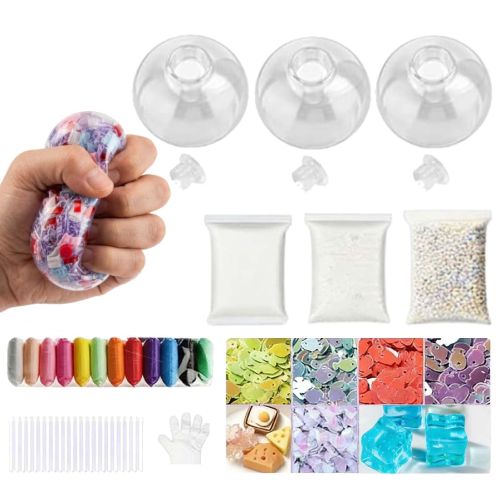 DIY Stress Ball Making Kit, Squishie-s Stress Ball Skin with Lid and Glue, Handmade Silicone Decompression Balls Set for Sensory Relief and Anxiety, Homemade Fidget to-y Kit for Adults (Option A)