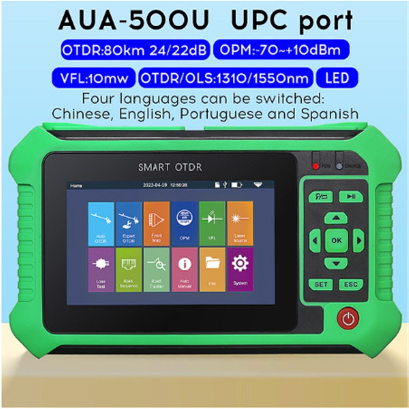 OTDR Fiber Optic Otdr-messgerät Mit 9 Funktionen VFL OLS OPM Ereignis Karte 22/24dB for 80km Fiber Kabel Ethernet tester(UPC)