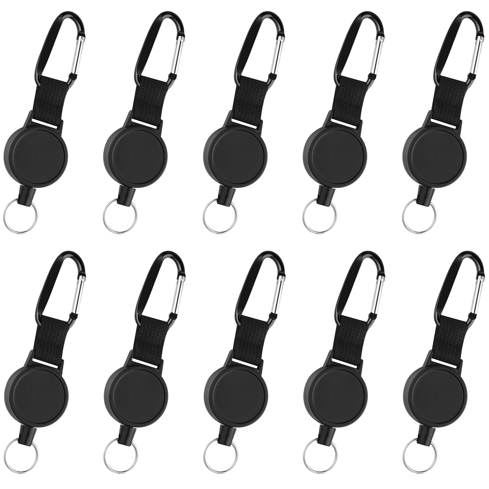 KUUQA 10 Confezioni Portachiavi Retrattili Bobina Porta Badge Heavy Duty con Corda in Acciaio da 100 cm/39 Pollici, Nero (10)