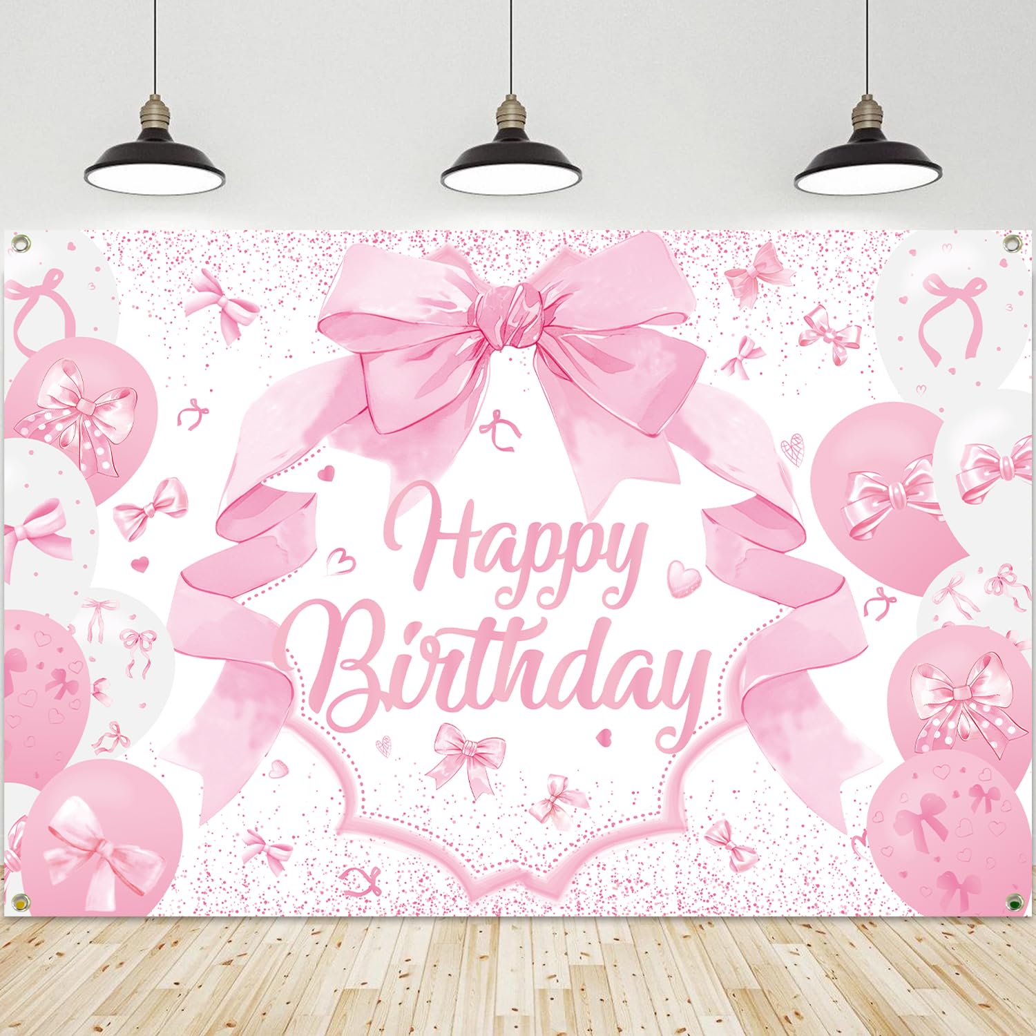 Pink Bow Party Decoration Supplies - Bow Happy Birthday Backdrop, Pink Bow Photography Background for Coquette Girl Birthday Party Supplies(71 * 47