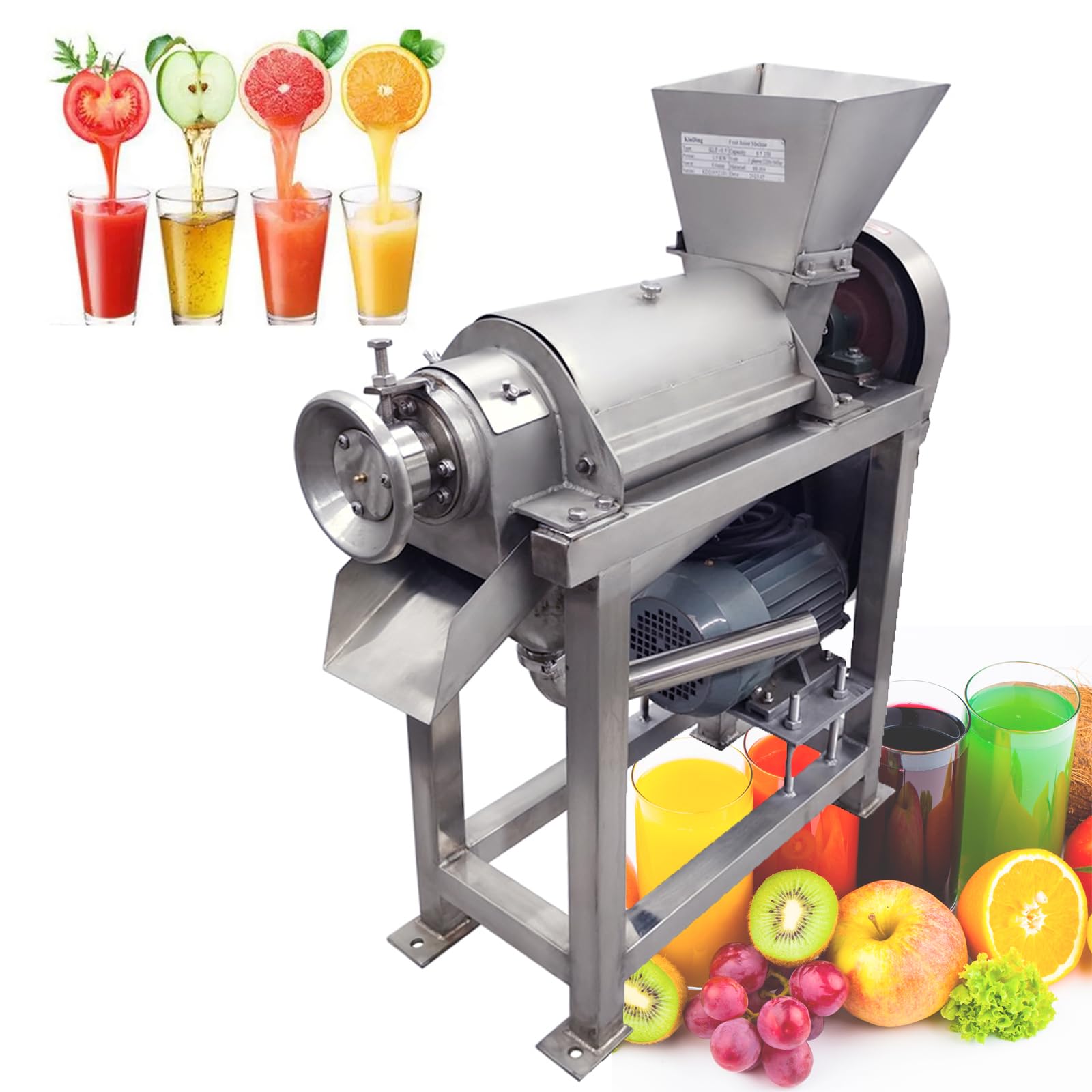 TECHTONGDA Commercial Juicer Machine Stainless Steel Juice Extractor Heavy-duty Electric Cold Press Juicer for Fruit Vegetable 1500W 3-phase