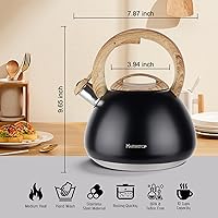 Vista 2 de MARSKITOP Tetera para estufa, tetera silbante para estufa, tetera de acero inoxidable de grado alimenticio con mango ergonómico Cool Touch, 2.6 Negro
