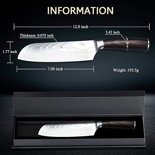 Miniatura 2 de Imrsanl Cuchillo Santoku de 7 pulgadas, cuchillo de cocina de acero inoxidable alemán de alto carbono, cuchillo de chef asiático multiusos para el