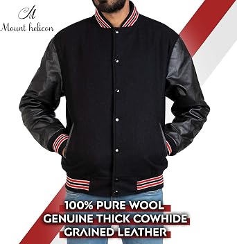Mount Helicon Two-Tone Leather Baseball Varsity Jacket for Men - Premium Quality and Unique Design