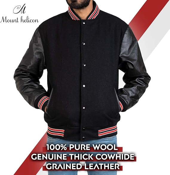 Mount Helicon Two-Tone Leather Baseball Varsity Jacket for Men - Premium Quality and Unique Design