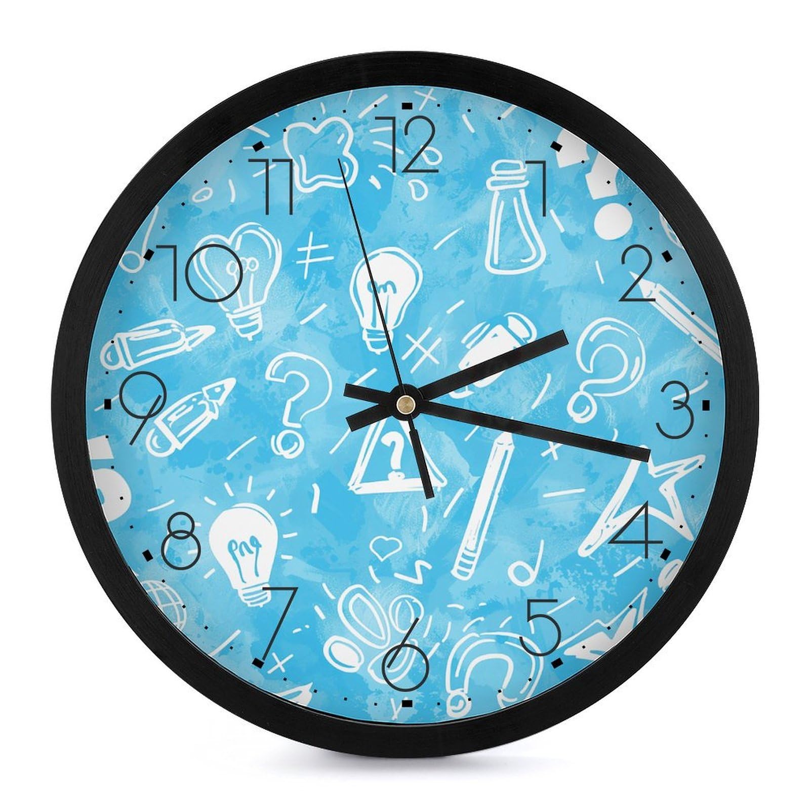 Horloge murale bleu clair de 25 cm ronde et silencieuse pour salon