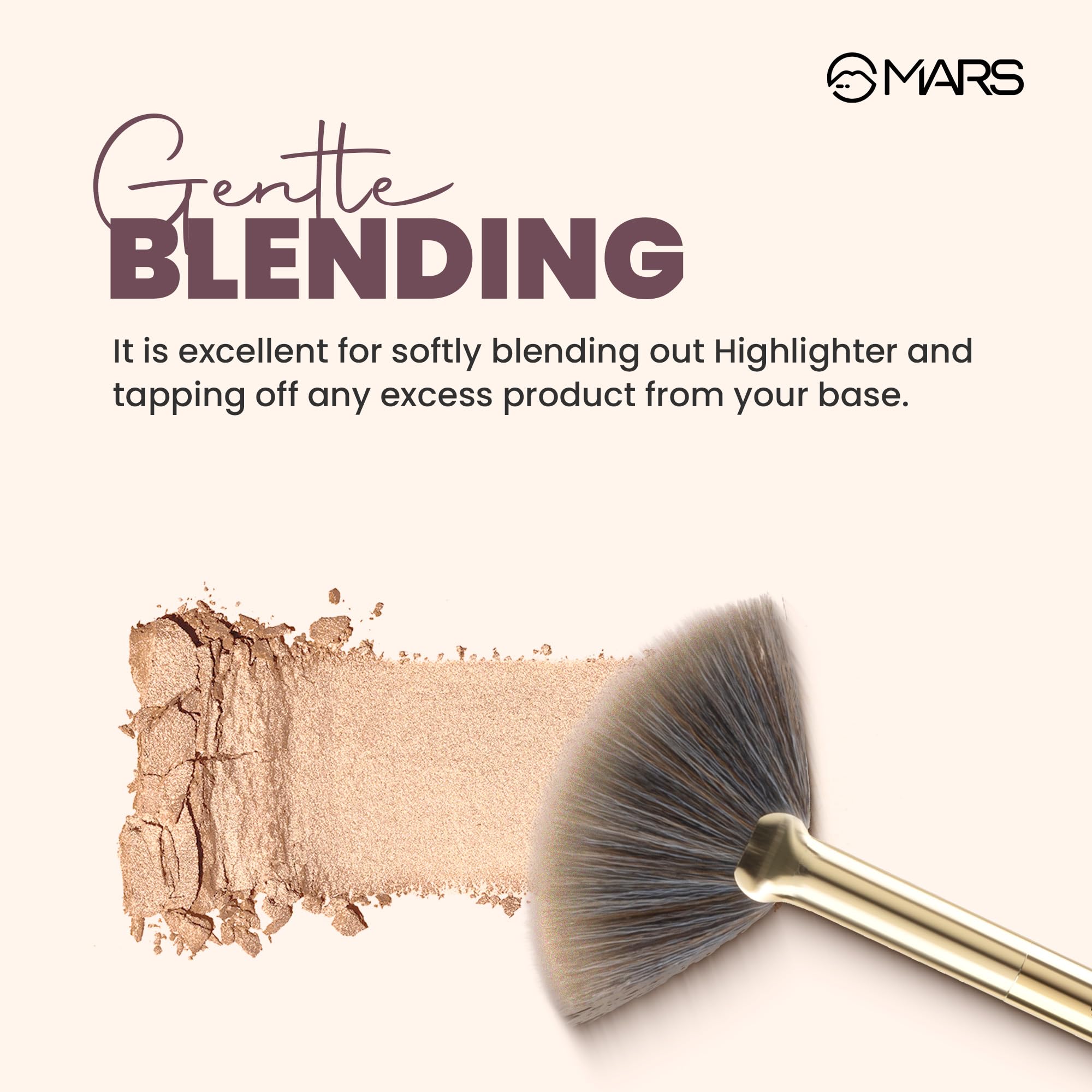 MARS Artist's Arsenal Professional Fan Brush For Face Highlighting | Precise Synthetic Brushes | Feather Soft Touch | Perfect For Highlighting | Luxe Packaging Makeup Brush (Golden) - Image 3 thumbnail