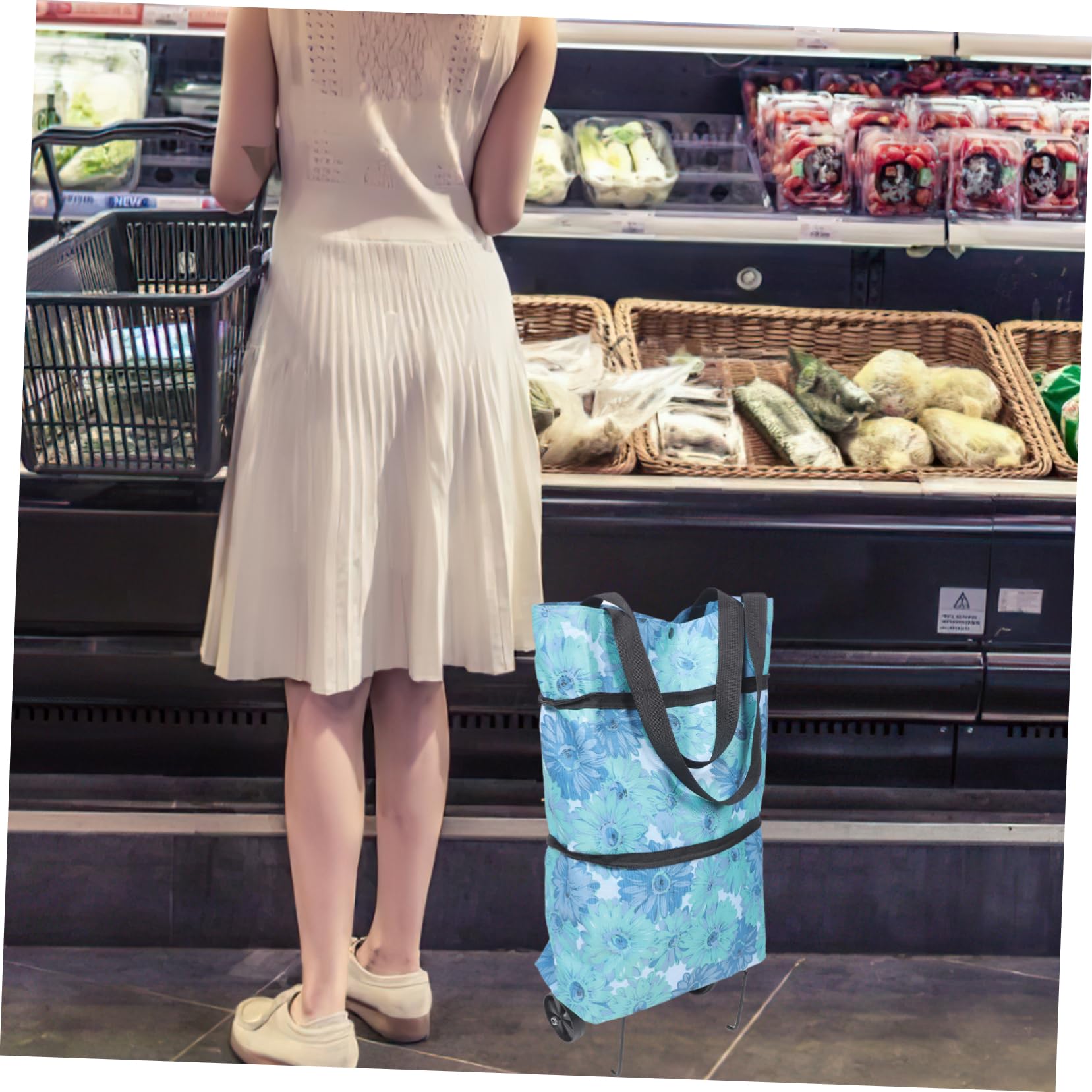 Borsa della spesa pieghevole con ruote Go Cart Tote Bags Rolling Tote Bag Rolling Shopping Bag Tote con ruote Tote Bag con ruote Borsa della spesa con ruote Carrello della spesa Tirante