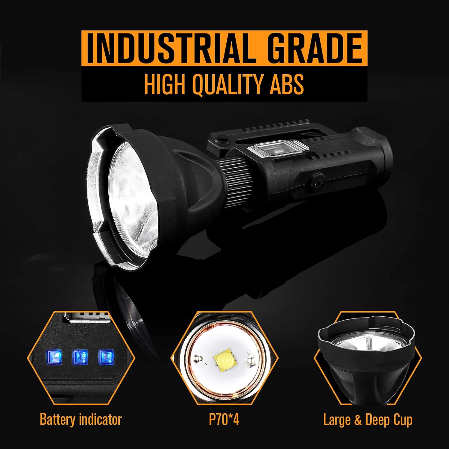 Promo 40% OFF LED Rechargeable Spotlight Flashlight Super Bright 10000 High Lumens IPX6 Water Resistant Emergency Handheld Tactical Flashlights Outdoor Spotlight with USB Output and Tripod (Black 1) (Black 2)