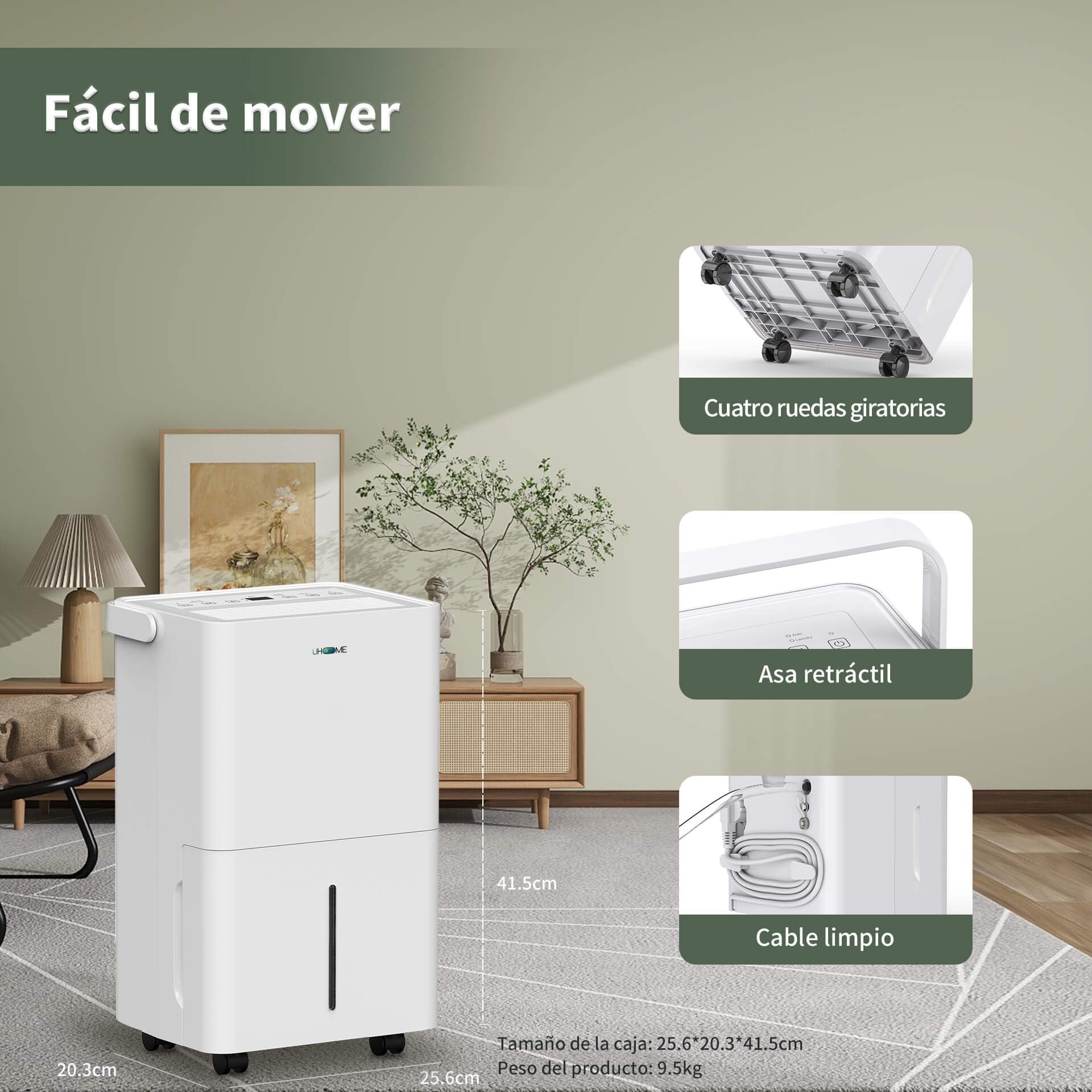 Uhome Deshumidificador eléctrico, 12 l/24 h, deshumidificador de habitaciones 54 m³/18 m², deshumidificador con apagado automático, sensor de humedad, modo de lavado y filtro de carbón activado