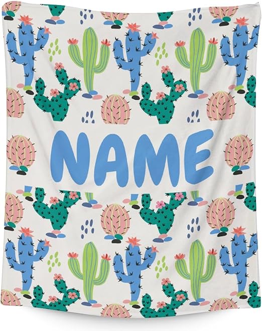 Custom Cactus Throw Blanket - Soft, Fuzzy & Warm - 30x40 Inches Small Blankets for Lap, Crib - White Aesthetic Throws Gift for Baby