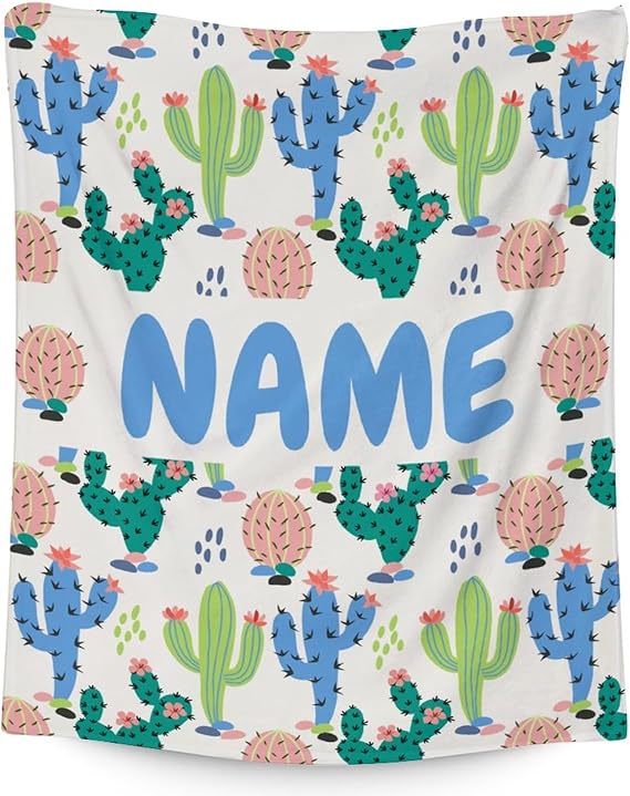 Custom Cactus Throw Blanket - Soft, Fuzzy & Warm - 30x40 Inches Small Blankets for Lap, Crib - White Aesthetic Throws Gift for Baby