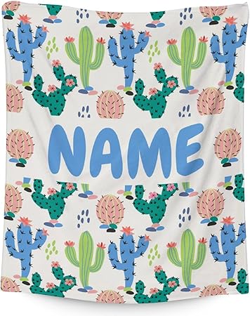 Custom Cactus Throw Blanket - Soft, Fuzzy & Warm - 30x40 Inches Small Blankets for Lap, Crib - White Aesthetic Throws Gift for Baby