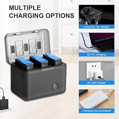Miniatura 7 de Rechargeable Battery Replacement for Gopro Hero 9/Hero 10/Hero 11/Hero 12 Black Camera 3-Pack Batteries and 3-Channel USB Charger Combo Compatible