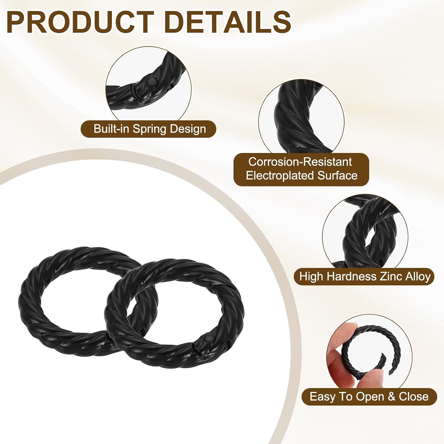HARFINGTON 12pcs Spring O Rings 3/4"(20mm) Round Trigger Metal Snap Hook Circle Key Ring Clip Keychain for Bags Handbag Purses Keyring Buckle, Black image 3