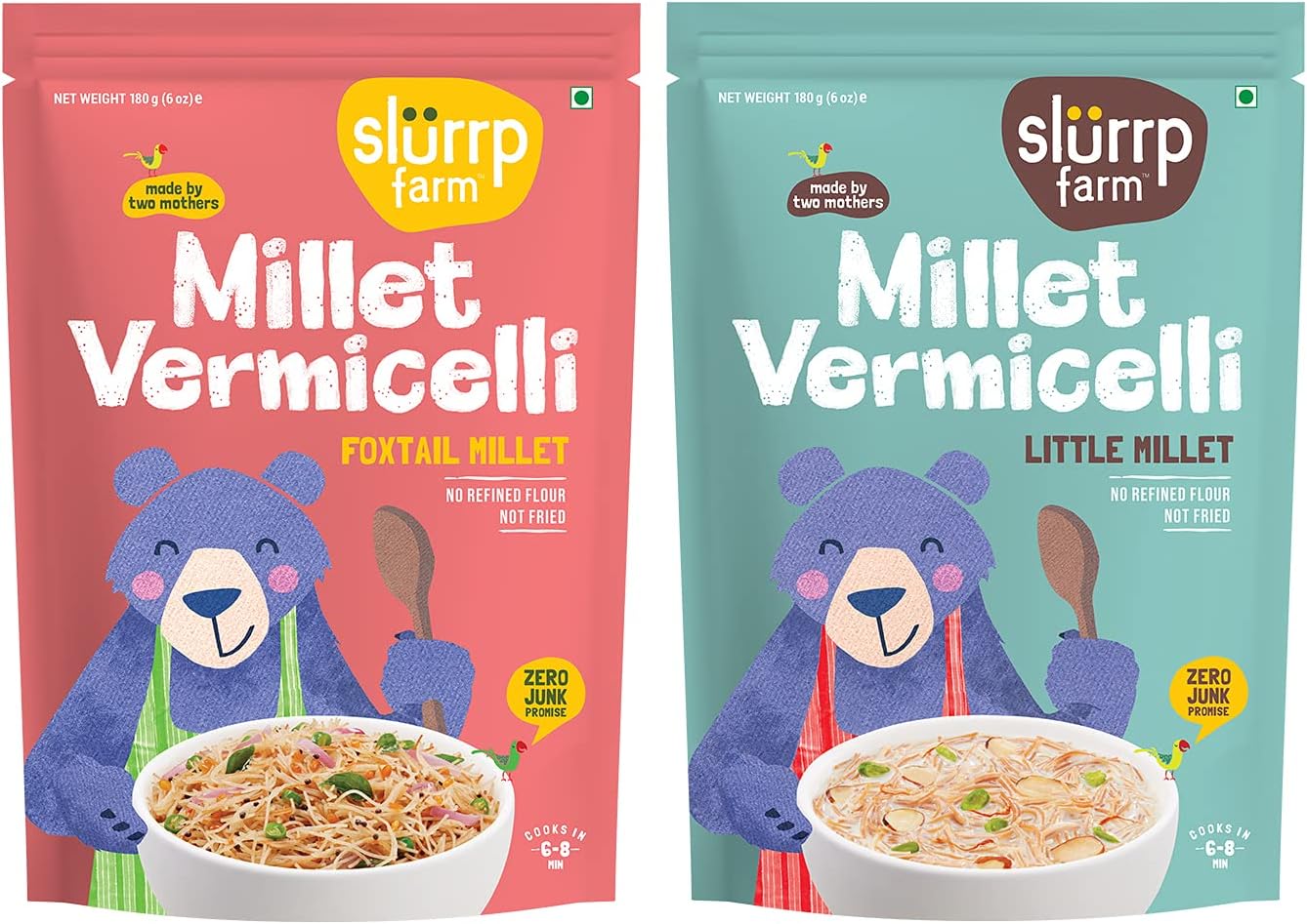 Millet Vermicelli – No White Flour, No White Rice, Foxtail Millet and Little Millet Vermicelli, 12.7 Oz (Pack of 2)