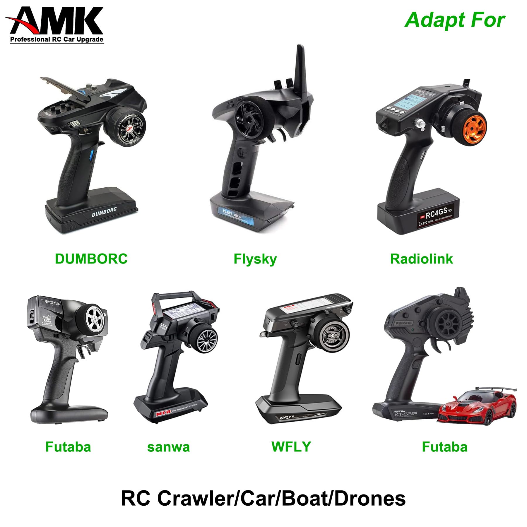 AMK Aluminum RC Hand Wheel, Remote Controller Accessories Steering Wheel with Brake Discs Calipers for RC Crawler Cars Boat Drones Transmitter Upgrades (Red)