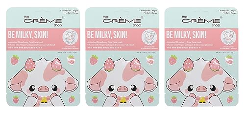 Miniatura 1 de The Crème Shop Be Milky, Skin! Máscara facial animada de vaca fresa  Mascarilla vegana con infusión de colágeno para iluminar las manchas oscuras,