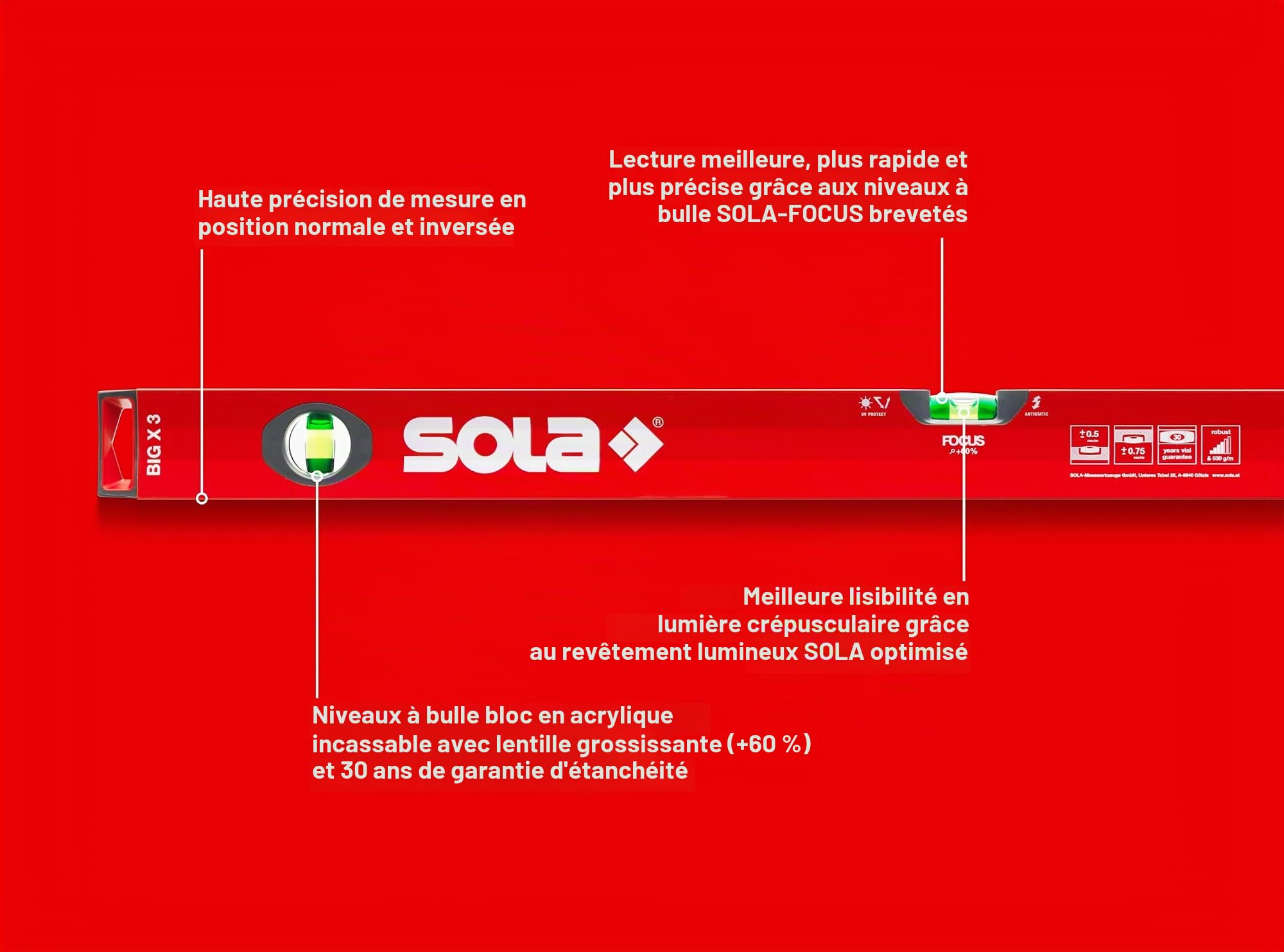 Niveau L.150cm BIG X nivelle/effet loupe SOLA
