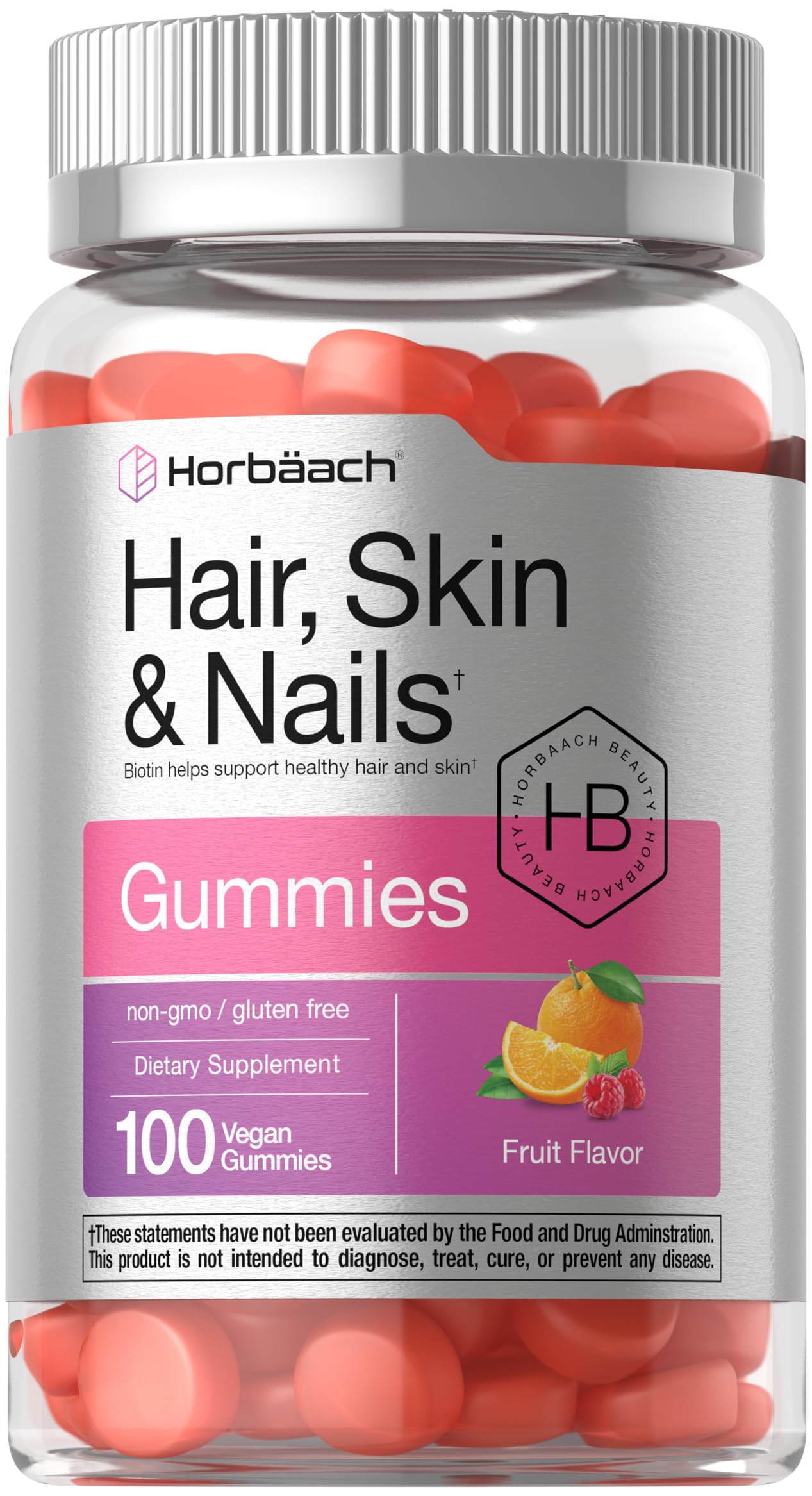 Horbäach Hair Skin and Nails Gummies | 100 Count | with Biotin