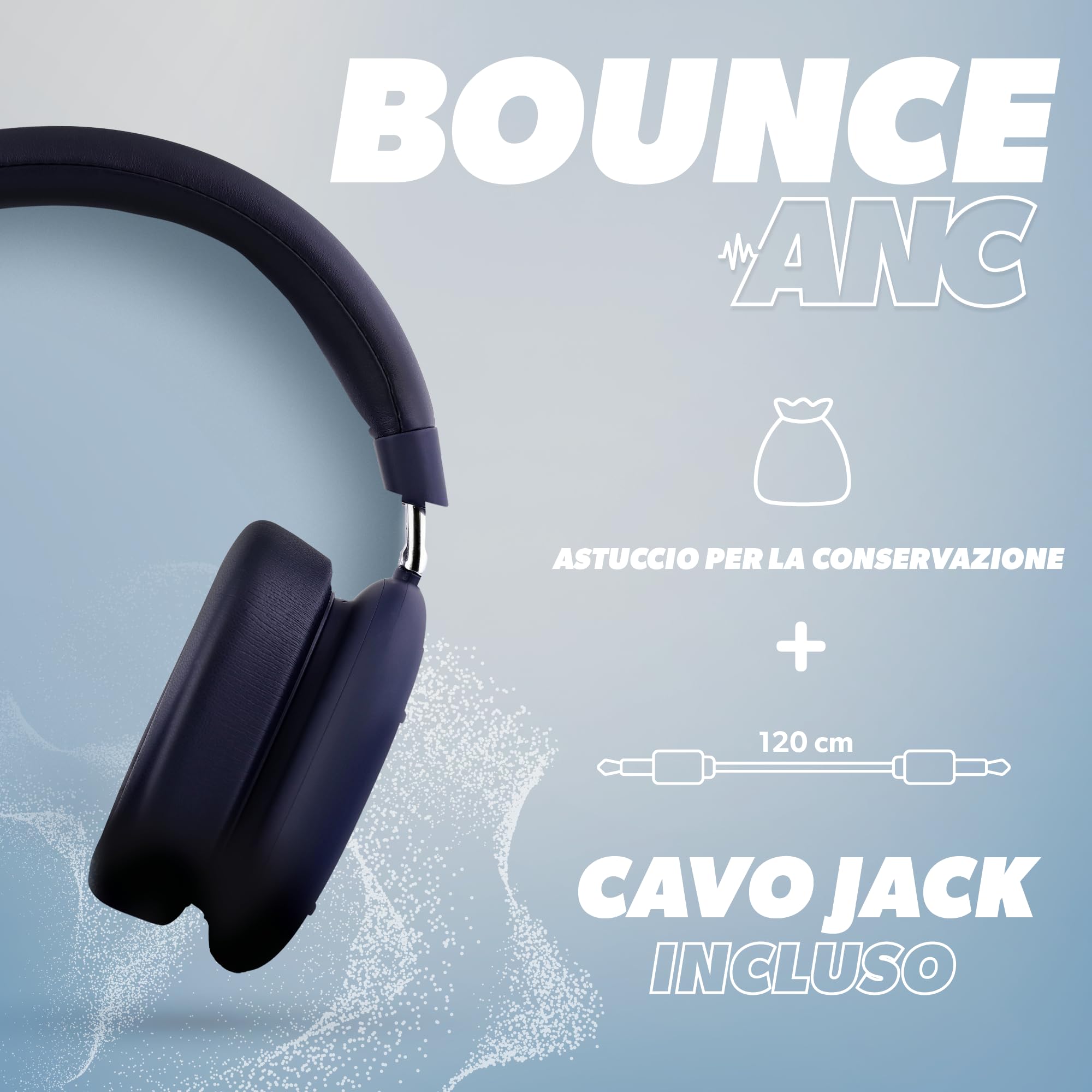 T'nB - Bounce ANC Midnight Blue, Cuffie Bluetooth senza fili, Riduzione del Rumore Active ANC, Autonomia 50h, Suono Immersivo, Microfono Integrato, Bluetooth 5.3, Jack 3.5mm, Borsa per il trasporto