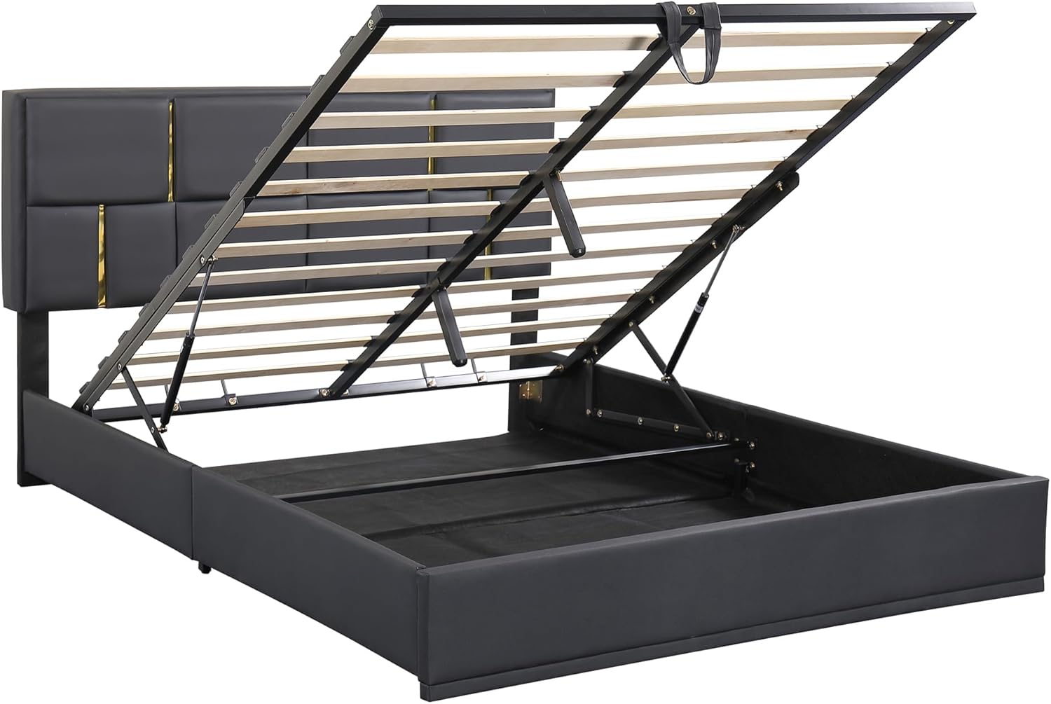 Upholstered Bedroom Furniture Set with Ottoman, Queen Upholstered Platform Bed with Hydraulic Storage System and Storage Ottoman, 2 Piece Bedroom Furniture Set Queen Size, Black