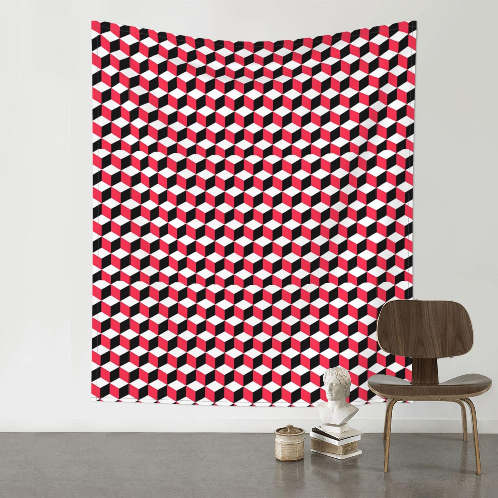 YYHWHJDE 3D Red Checkered Prints Wall Tapestry 60x51in - High-Grade Polyester Throw Blanket for Bedroom, Dorm, Beach & Picnic Decor