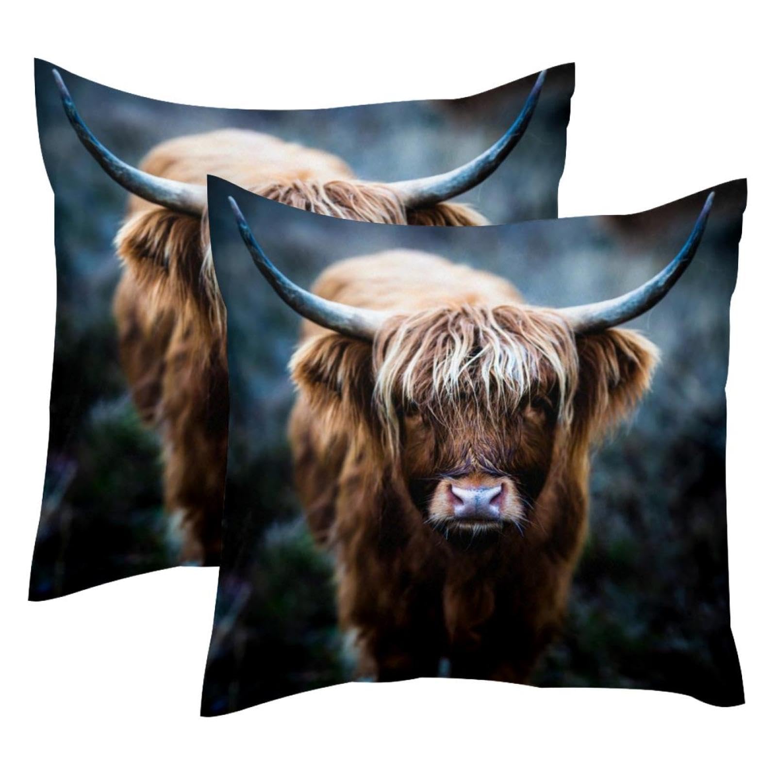 Vapokf Multi Scottish Highland Cow Pack Of 2 Pillow Covers 45X45cm, Farmhouse Throw Pillow Covers Square Cushion Case For Spring Home Sofa Couch Decoration
