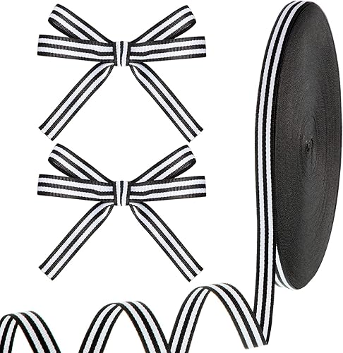 Cinta de grogrén a rayas blancas y negras de 50 yardas, tela de poliéster, uso para bodas, bricolaje, ramos de envolver regalos, decoración de