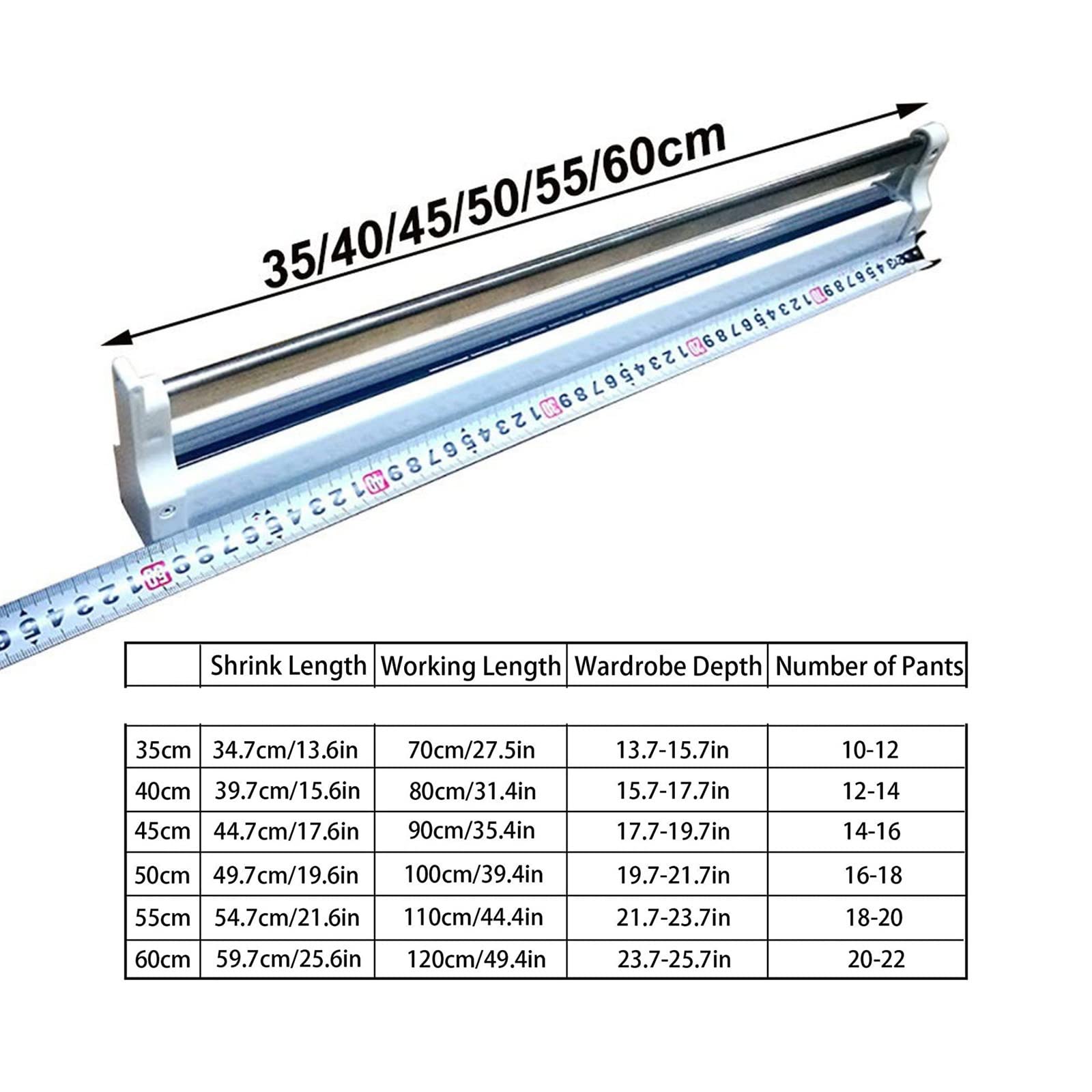 Regulowany drążek do wieszaka - 30-80 cm szyna spodni do szafy, stop aluminium, wysuwana szyna ślizgowa z prowadnicą