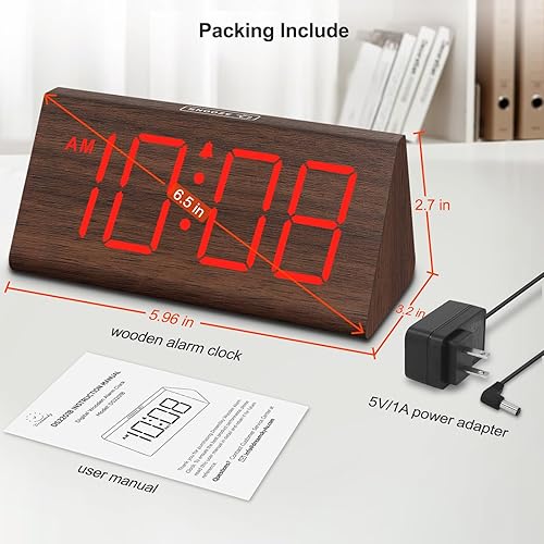 Miniatura 22 de DreamSky Wooden Digital Alarm Clocks for Bedrooms - Electric Desk Clock with Large Numbers, USB Port, Loud Alarm for Heavy Sleepers, Adjustable Blue
