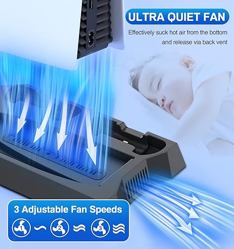 Miniatura 5 de Soporte PS5 con estación de carga de controlador PS5, estación de refrigeración para Playstation 5, PS5, consola de disco edición digital,