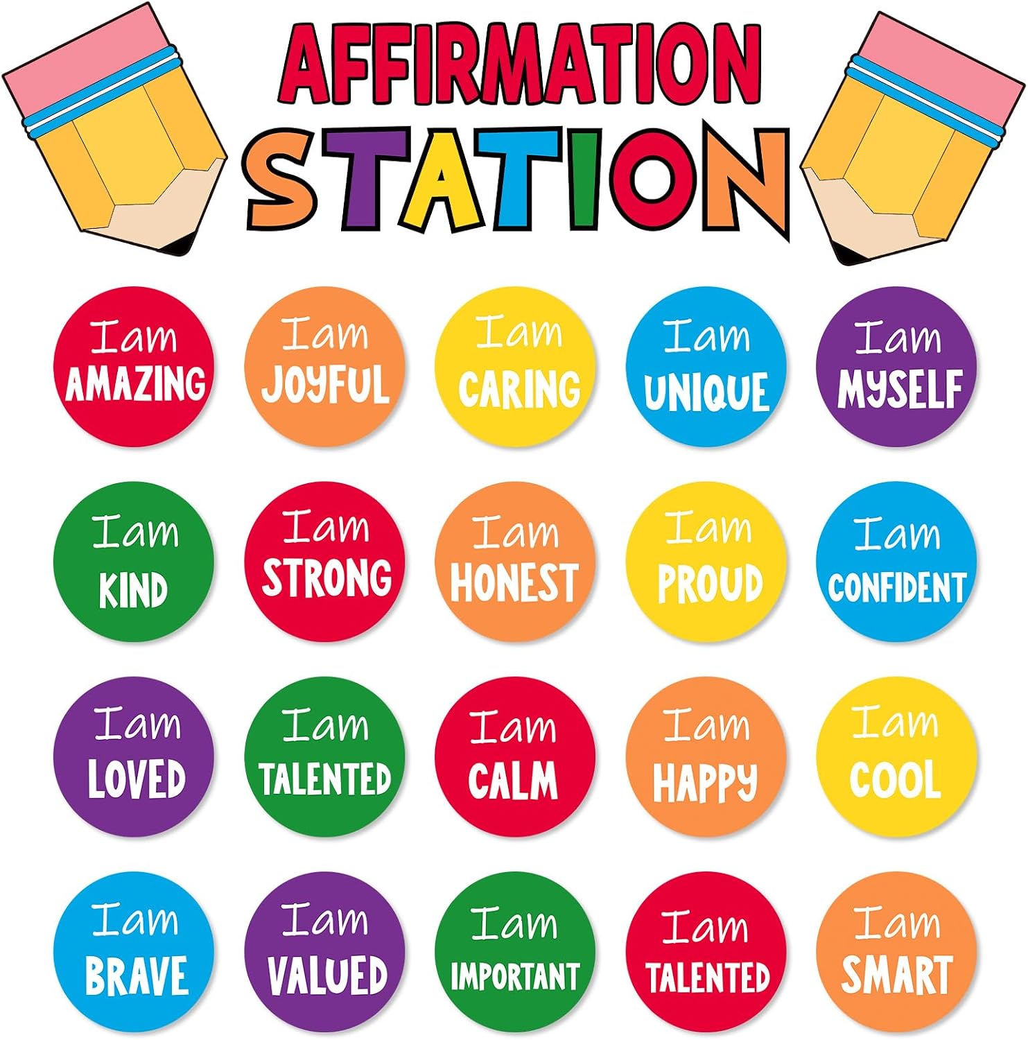 FYSUIMU Affirmation Station Bulletin Board Set Colorful Back to School Inspirational Motivational Accent Cutouts Bulletin Board Decor with Glue Points for Party Home Classroom Wall Decor, 31Pcs