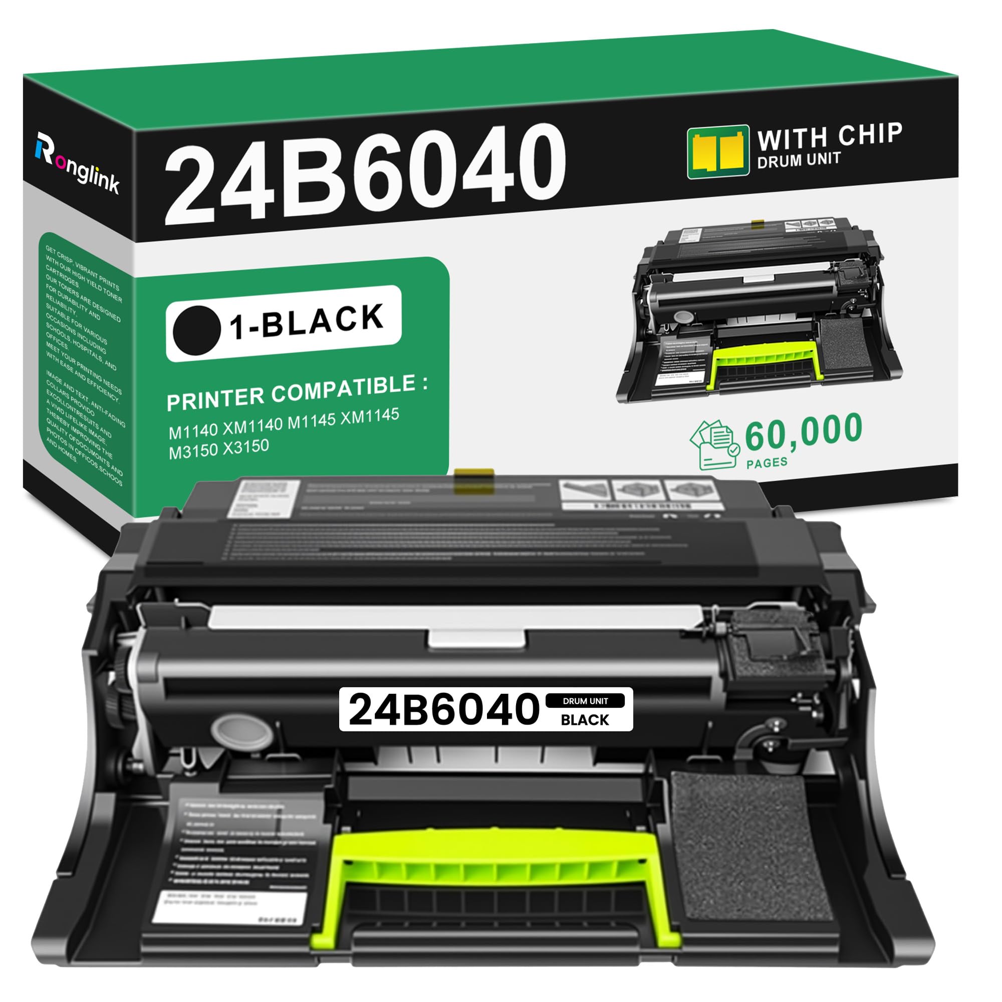 24B6040 - Unità tamburo di ricambio per Lexmark 24B6040, compatibile con stampanti M1140, M1145, M3150, XM1140, XM1145, XM3150, 24B6040, confezione da 1, 60.000 pagine)