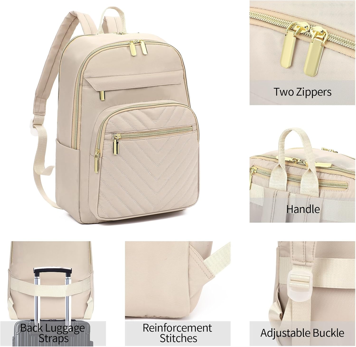 GAEKEAO Laptop Backpack Purse for Women 15.6 Inch Travel Computer Bags Fashion Casual Daypacks for Work College Business Beige