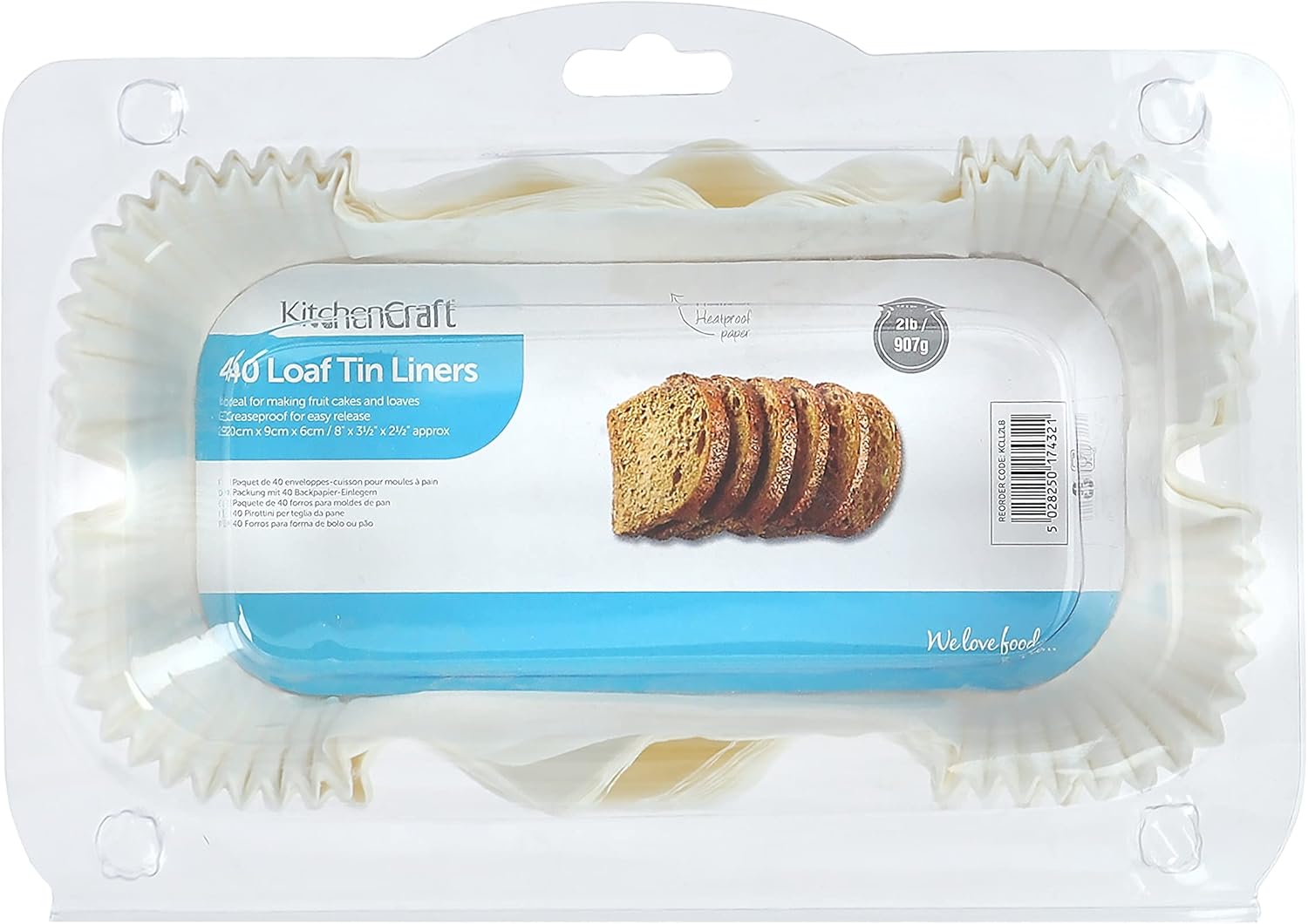 KitchenCraft Loaf Tin Liners, Non Stick 1lb, White Paper, Easy Release and Clean-up, 16,5 x 8.5 cm, Pack of 4